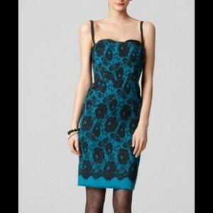Milly Genevieve Teal Black Lace Strap Dress